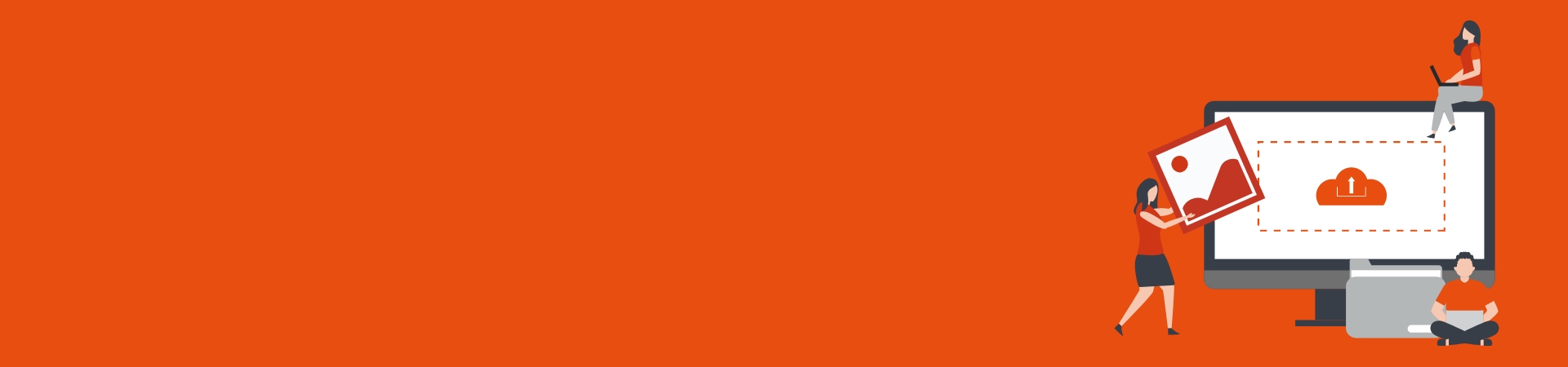 Graphic of a creative team inserting an image into a website