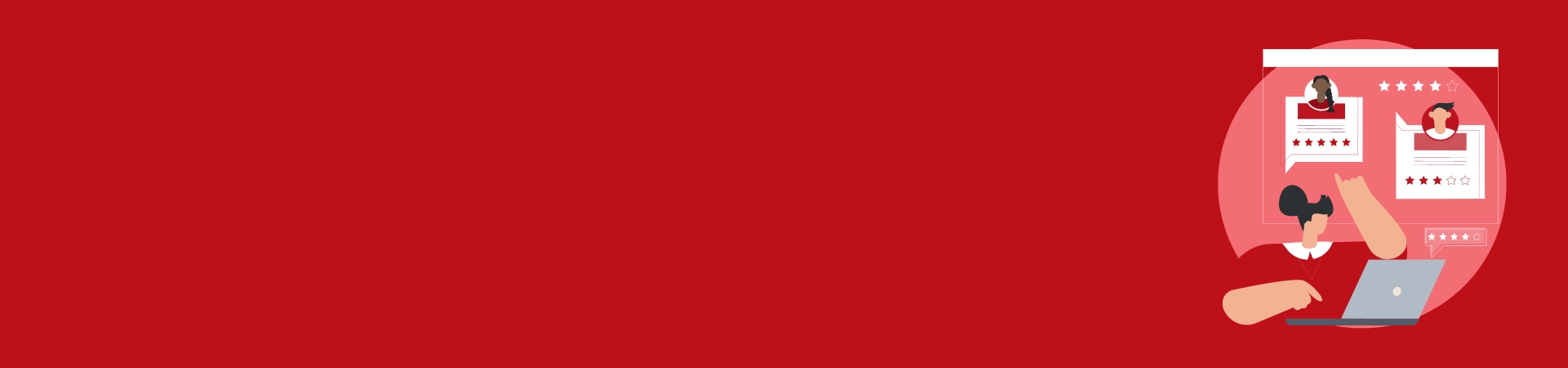 Graphic showing a woman on a laptop pointing at some live chat graphics above her head