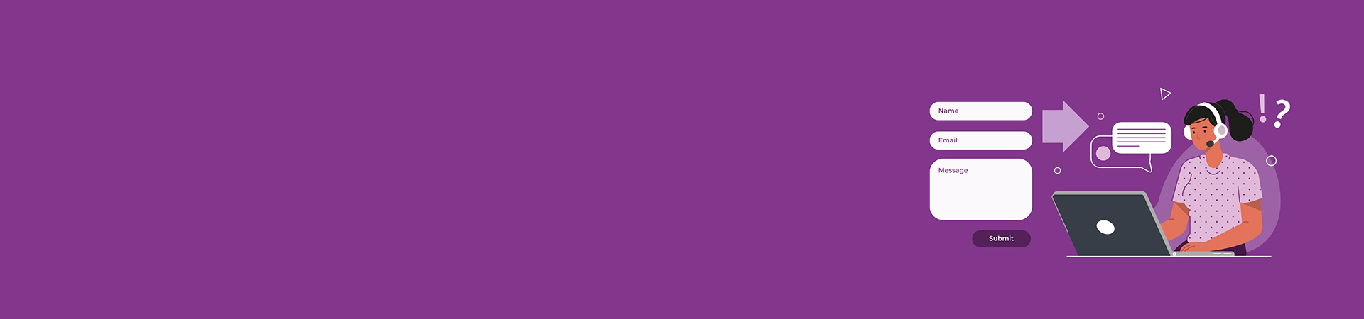 Graphic showing a website form next to a customer service agent