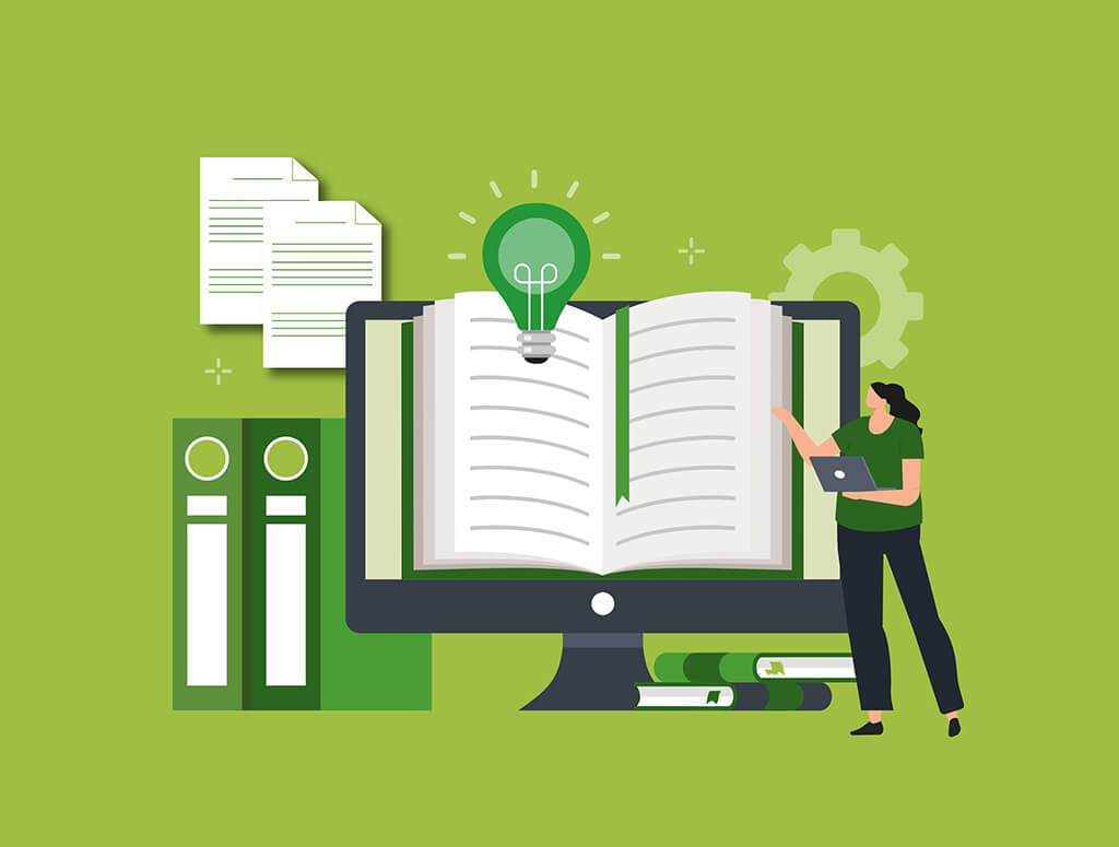 Graphic showing an online library