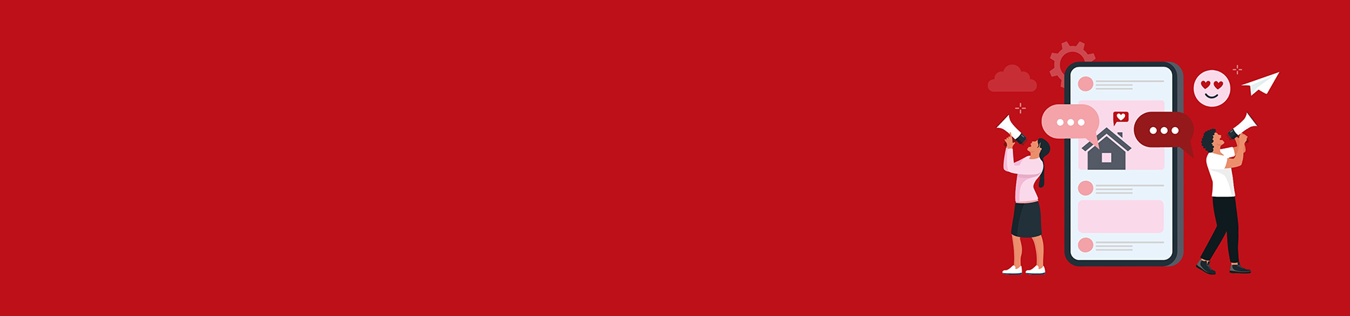 Graphic showing people working on a social media campaign on a phone