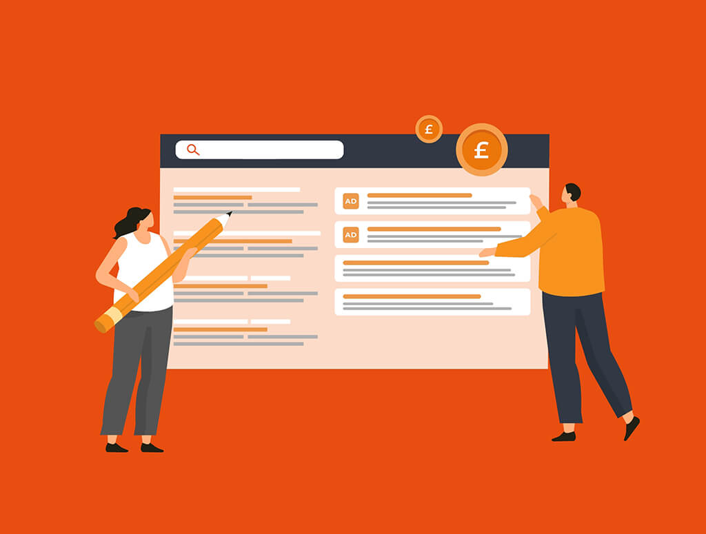 Graphic showing people working on an ad