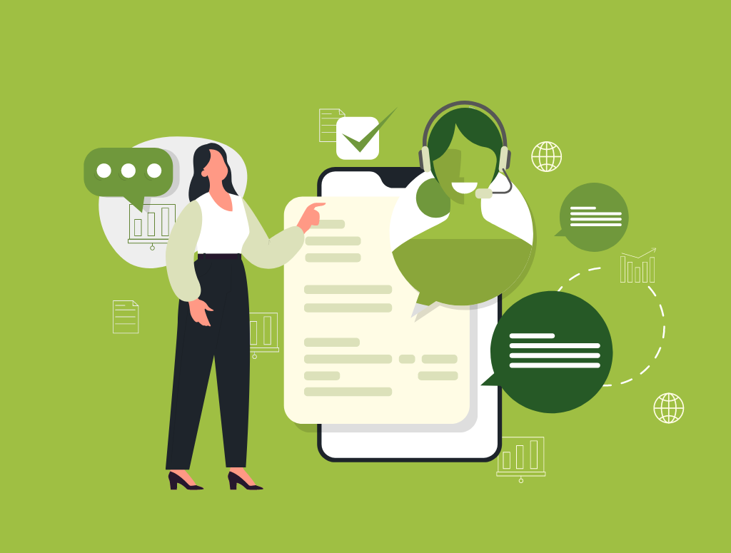 Graphic showing someone using live chat