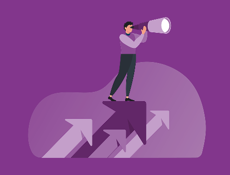 Graphic showing a man looking through binoculars